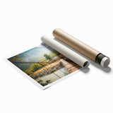 Extra large rolled print featuring a serene Albanian landscape with soft floral elements.