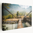 Large stretched canvas featuring a scenic European Albanian landscape in muted earth tones, ideal for kitchen wall art.