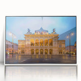 Mid-century modernist art depicting a serene Austrian landscape in muted earth tones on a framed acrylic.