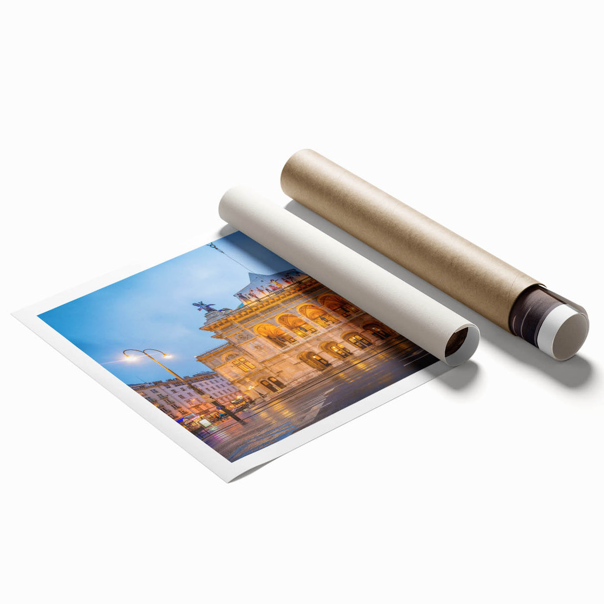 Extra large rolled print of a European countryside scene, featuring vibrant green and floral elements.