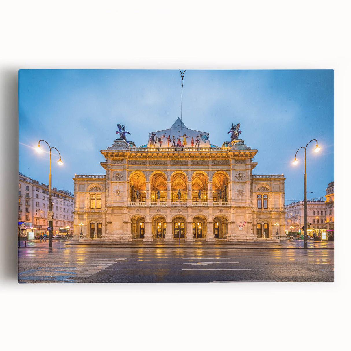 Black and white photo of a European cityscape on stretched canvas, suited for kitchen wall art or bedroom decor.