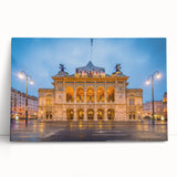 Black and white stretched canvas of a European street scene in Austria, suitable for kitchen wall art.