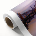 Art deco poster of a serene European landscape in pastel shades on rolled canvas, ideal for nursery wall art.