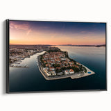 Black and white framed canvas of a Croatian landscape, ideal for bedroom decor.