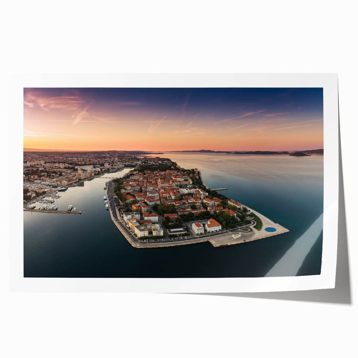 Extra large rolled print depicting a scenic Croatian landscape in vibrant green and blue tones.