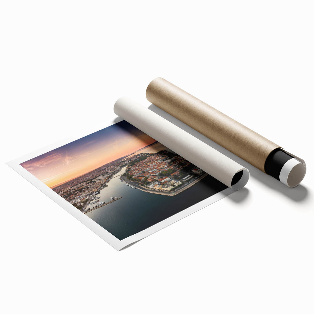 Extra large rolled print of Croatian scenery with muted green and blue tones, ideal for classy bathroom wall art.