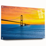 Acrylic glass print of a serene Danish landscape in soft blue and green hues, suitable for bedroom or dining room decor.