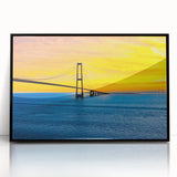 Large abstract wall art depicting a serene Danish landscape in muted green and blue tones on a framed acrylic.