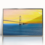 Large framed acrylic print of a serene Danish landscape in muted green and blue tones, perfect for modern art wall decor.