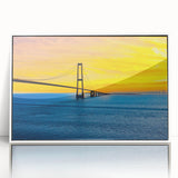 Mid-century modernist art depicting a serene Denmark landscape in muted earth tones, framed acrylic print.