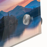 Large abstract wall art depicting the Cumbria landscape in muted earth tones on acrylic glass, ideal for dining room decor.