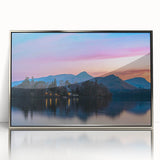 Large art print of Cumbria, England landscape in muted greens and blues on a framed acrylic, ideal for modern art wall decor.