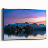 Black and white vintage poster art of Cumbria landscape on framed canvas, ideal for bedroom wall decor.