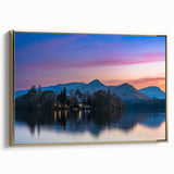 Framed canvas featuring a vintage landscape painting of Cumbria, England in muted earth tones, ideal for bedroom wall art.