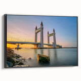 Black and white wall art of London landscape on framed canvas, ideal for bedroom decor, featuring vintage poster style.