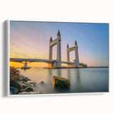 Vintage poster art of London scenery on framed canvas, featuring colorful art in extra large size.