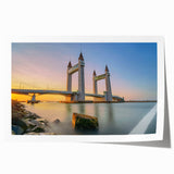 Extra large rolled print of London scenery with floral accents in muted colors, ideal for dining room wall art.