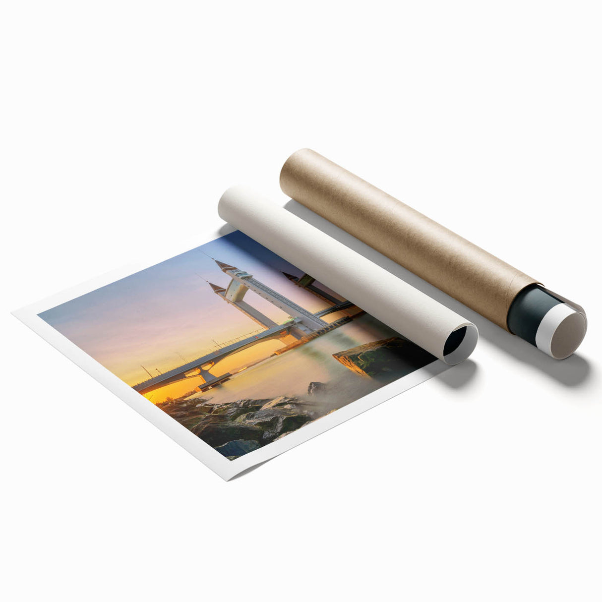 Extra large rolled print of London scenery with vibrant floral elements, ideal for classy bathroom wall art.