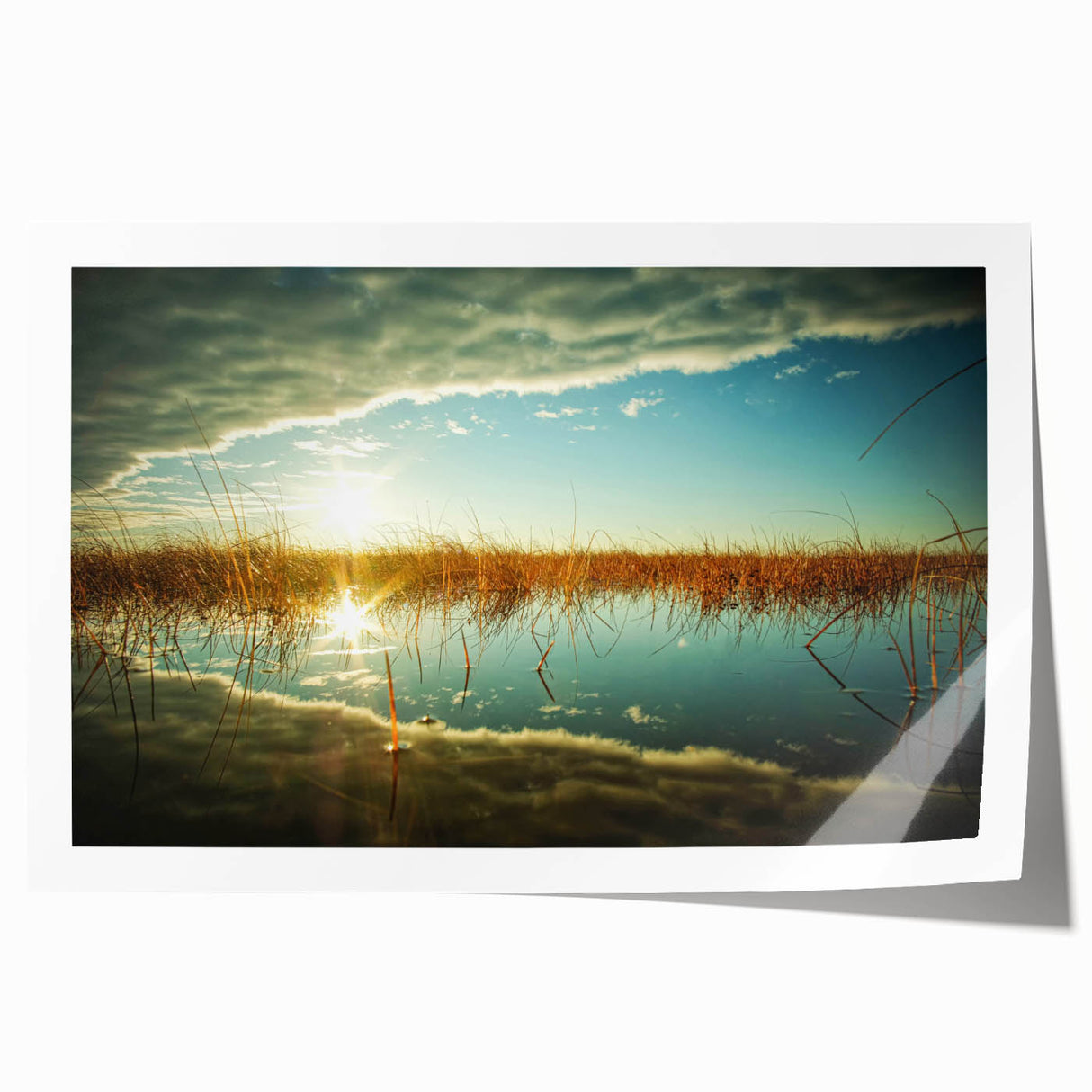 Rolled print of a European landscape with vibrant green fields and a distant city, ideal for art wall dining room.