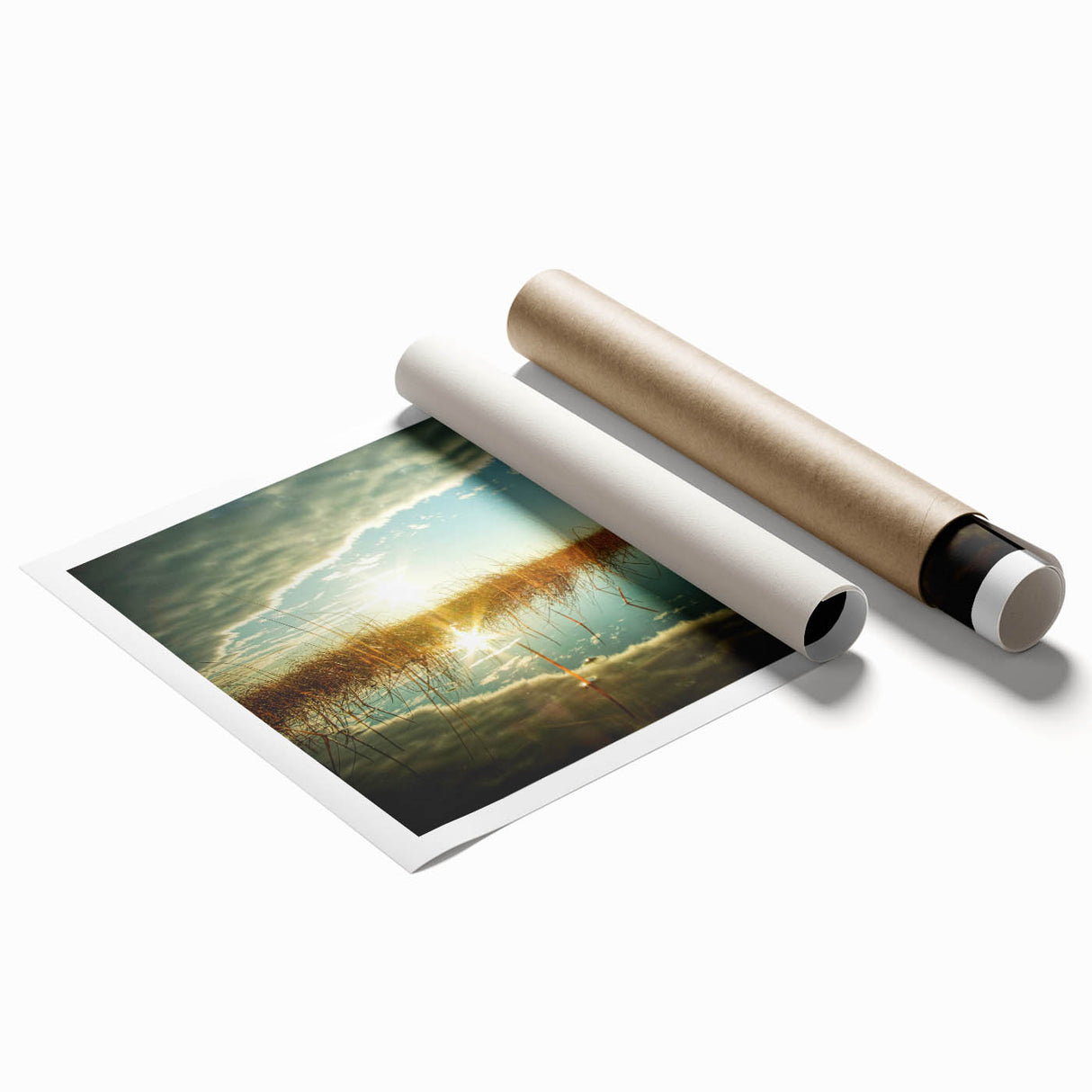 Extra large rolled print of a European landscape featuring muted green and brown tones, ideal for classy bathroom wall art.