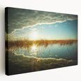 Large art depicting a serene Estonian landscape on stretched canvas, with muted green and blue tones.