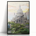Large abstract wall art depicting a stylized Paris skyline in black and white tones on a framed acrylic panel.