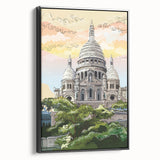 Black and white framed canvas of a vintage Paris landscape, ideal for bedroom wall art.