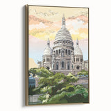 Framed canvas depicting a vintage Paris landscape in black and gold tones, ideal for bedroom wall art.
