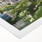 Art deco poster of Paris skyline in monochrome shades on rolled canvas, suitable for dining room decor.