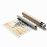 Extra large rolled print of a Paris scenery with muted floral designs, ideal for classy bathroom wall art.