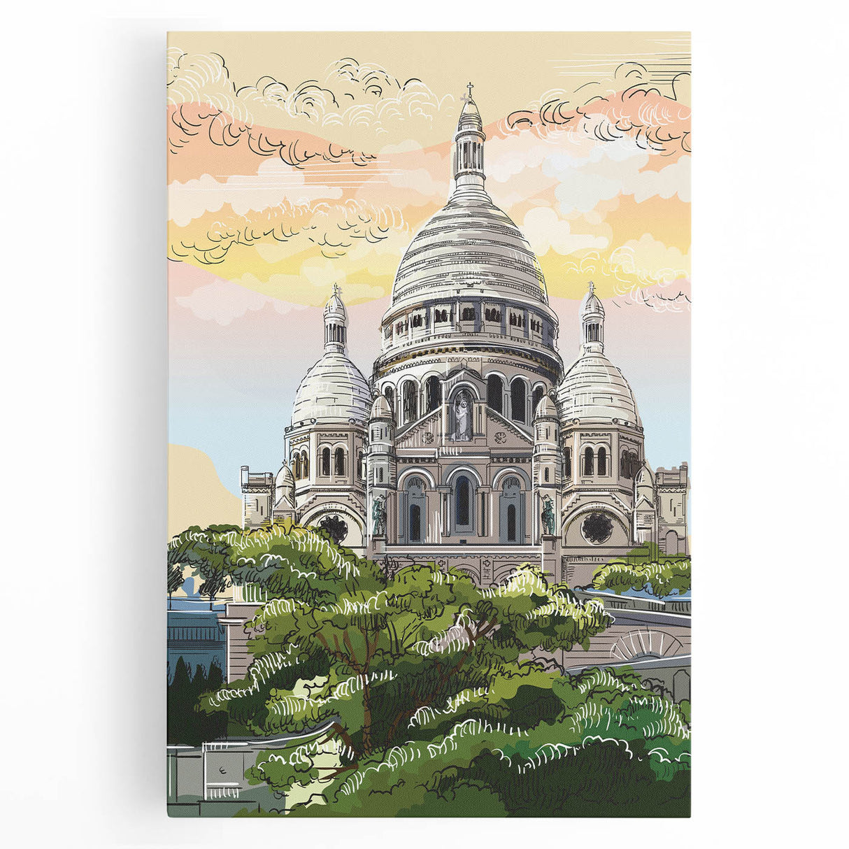 Black and white large canvas print of Paris skyline, ideal for kitchen wall art or bedroom ambiance.
