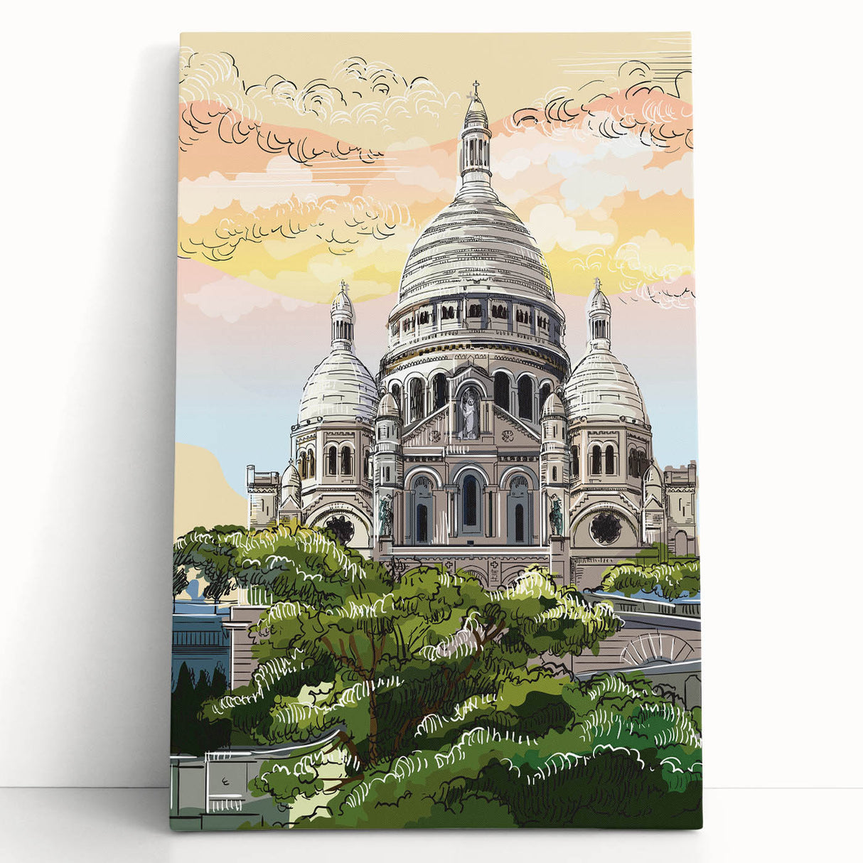 Black and white print of the Eiffel Tower on a large stretched canvas, suitable for kitchen wall art.
