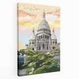 Paris skyline depicted in muted gray tones on a large stretched canvas, ideal for kitchen wall art.