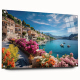 Acrylic print of a Provence landscape with lavender fields under a clear sky, ideal for dining room art.