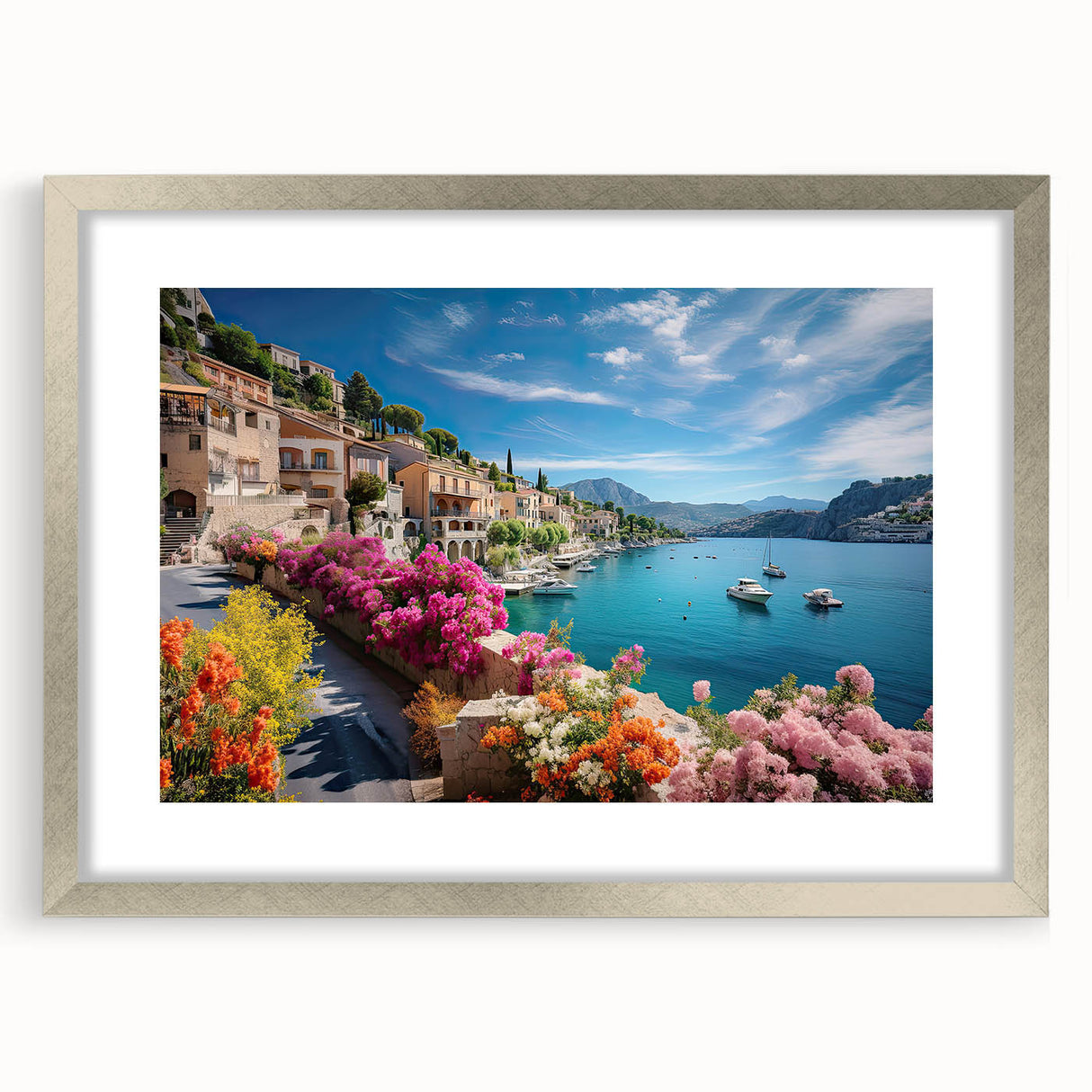 Extra large abstract art print of a textured Provence scenery in muted earth tones on a framed canvas.