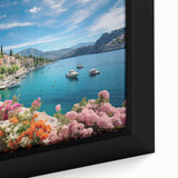 Extra large framed canvas of a textured, colorful Provencal landscape in black, ideal for living room decor.