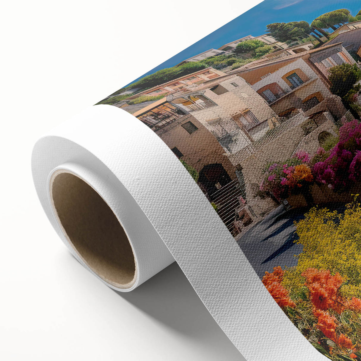 Art deco poster of Provence scenery in muted earth tones on rolled canvas, ideal for nursery wall art.