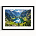 Extra large abstract art print of a colorful Bavarian landscape on textured canvas, framed in black.