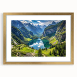 Abstract art print of a Bavarian landscape in muted earth tones on a framed canvas, suitable for dining room decor.