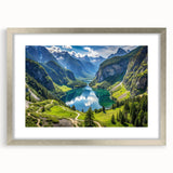 Extra large abstract art print of a Bavarian landscape in a silver frame, featuring textured earthy and green tones.