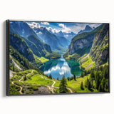 Black and white wall art of a Bavarian landscape, vintage poster style on framed canvas, suitable for bedroom decor.