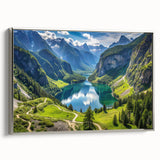 Landscape art painting depicting a Bavarian scenery in vibrant colors on a framed canvas, ideal for living room decor.
