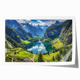 Scenic Bavarian landscape on rolled print, featuring lush greenery and pastel sky, ideal for art wall dining room.