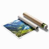 Extra large rolled print depicting a serene Bavarian landscape with vibrant green and blue tones.