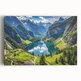 Black and white photograph of Bavarian landscape on stretched canvas, ideal for kitchen wall art.