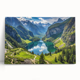 Large black and white stretched canvas of Bavarian scenery, ideal for kitchen wall art.
