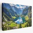 Large canvas print of Bavarian landscape in muted green and blue tones, ideal for kitchen wall art.