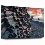 Large abstract wall art depicting a serene Icelandic landscape in muted blue and gray tones on acrylic glass.