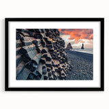 Extra large framed abstract art print of a colorful Icelandic scenery in textured style, ideal for living room decor.