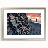Extra large wall art of an abstract Icelandic landscape in textured style with muted earth tones, framed in silver.